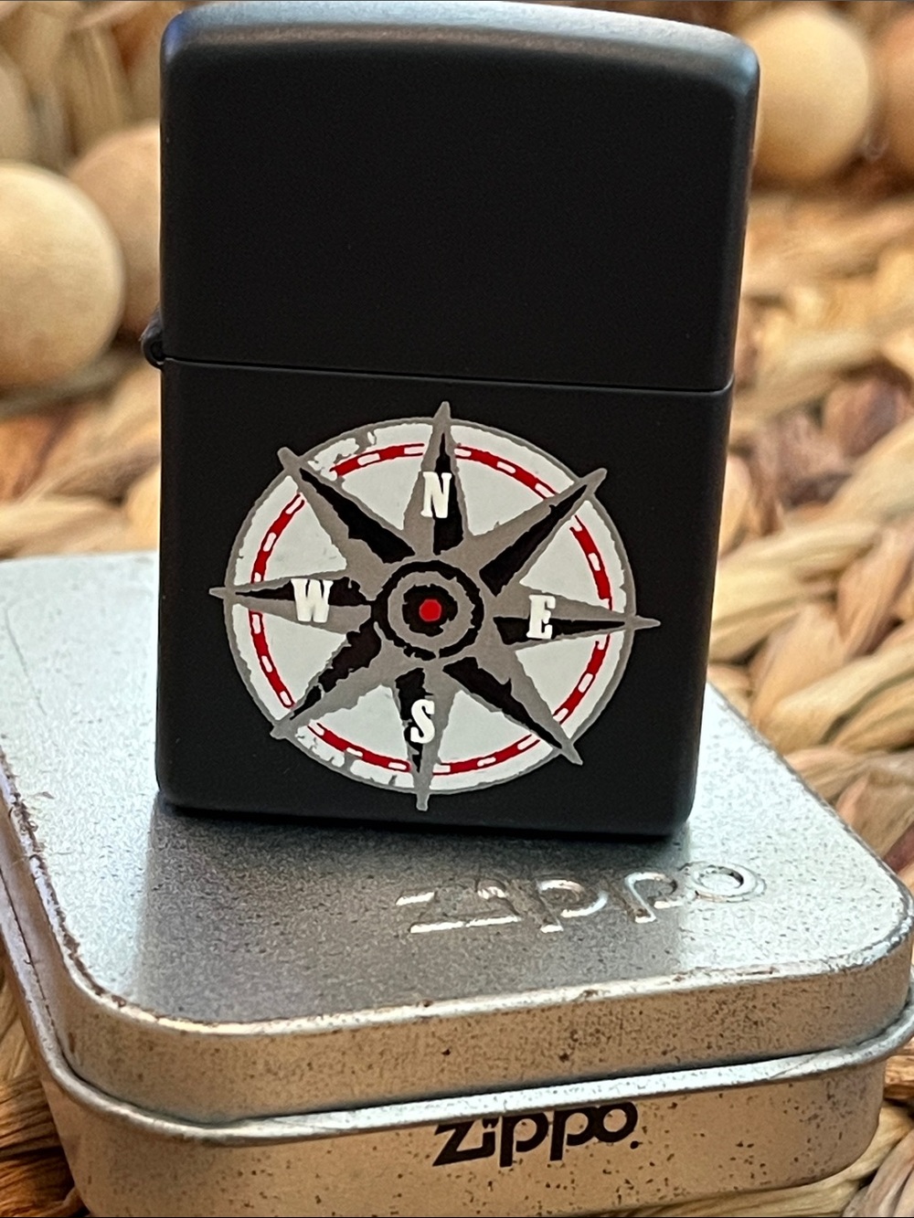 Zippo VTG Matte Black Compass Design